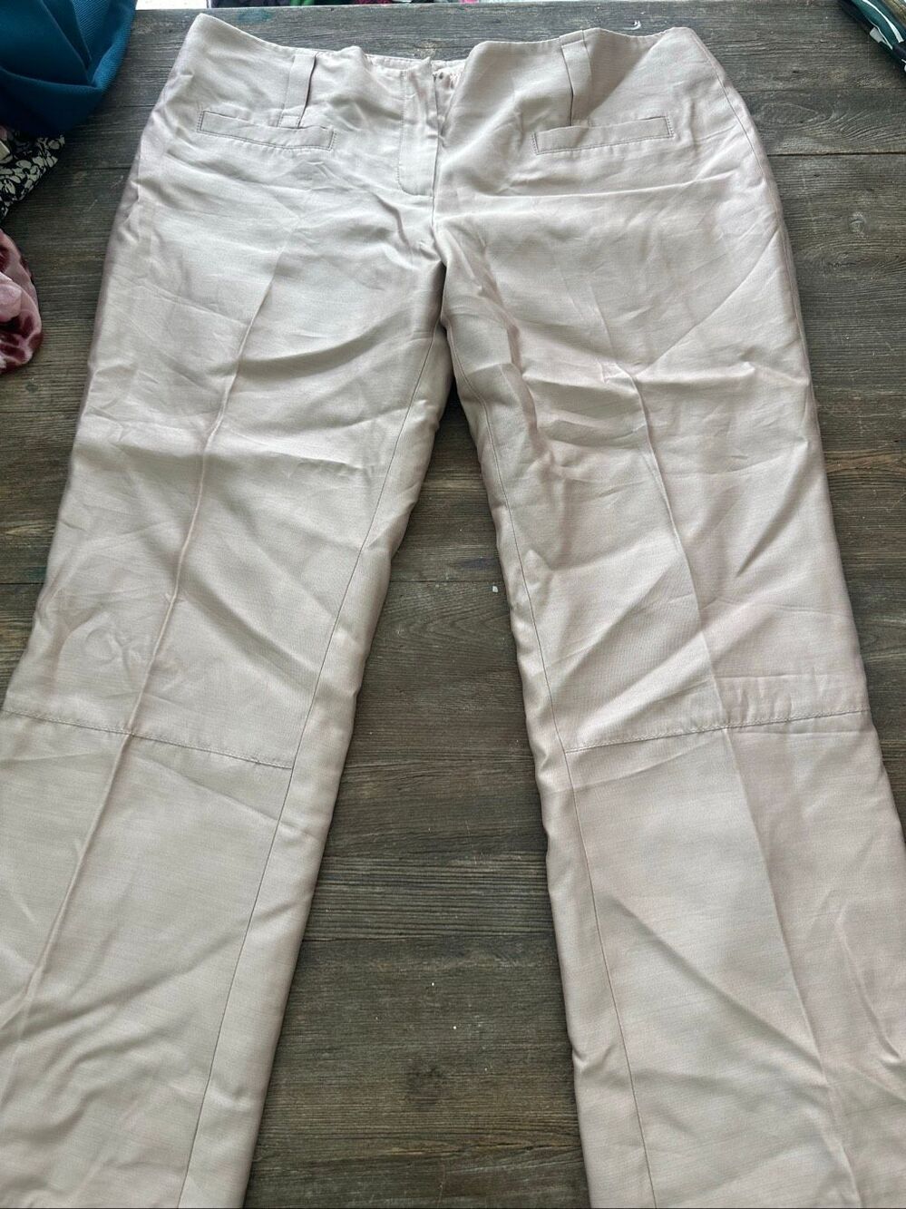 Tory Burch 100% Silk Cropped Pants Blush Pink Cuffed Dress Trousers Women 12